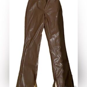 H&M High Waisted Brown Faux Leather Flared Legginngs